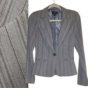 IZ Byer California Light Gray and Thin Teal Pinstripe Fitted Blazer M (fits s)